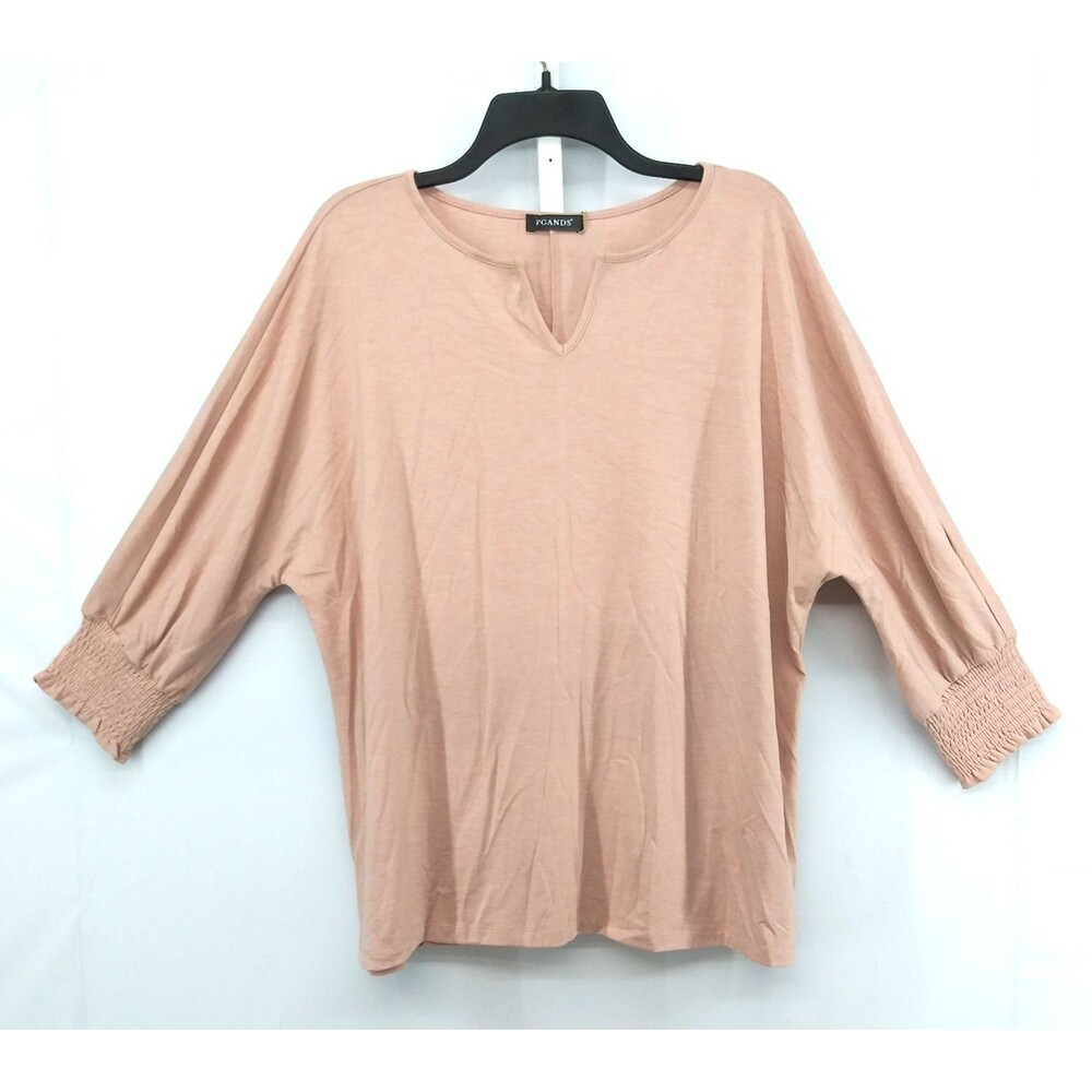 PGANDS Shirt Women Size 2XL Light Pink Split V Neck Dolman Sleeve Casual Top NWT